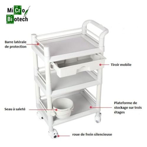 Guéridon – chariot Biobase - modèle: 3 étages avec tiroir