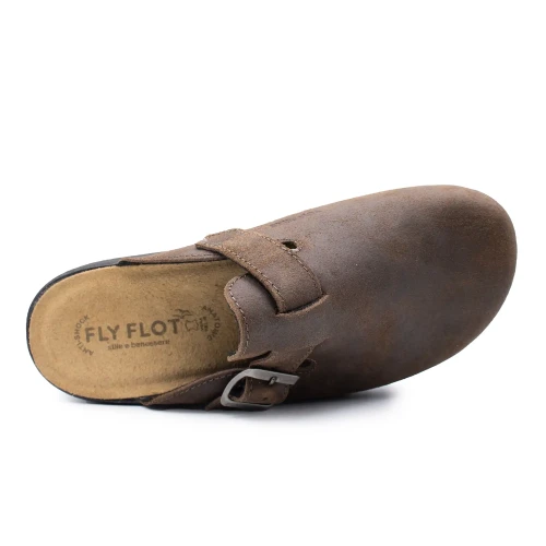 Fly Flot - Leather Man Slipper Dark Brown