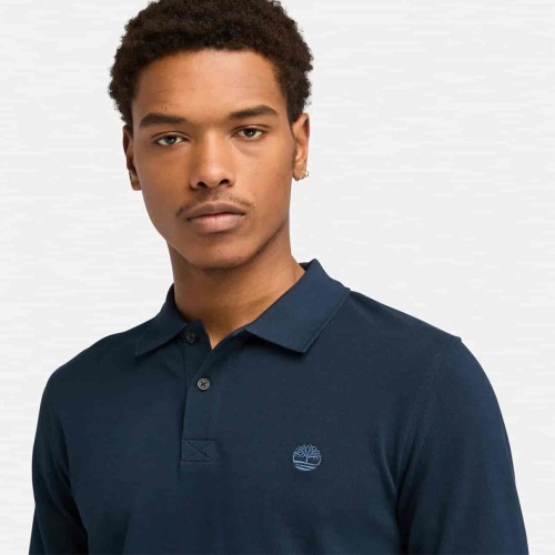 Timberland Polo en piqué à manches longues Millers River pour homme en bleu foncé