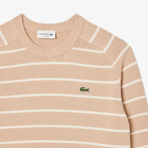 Lacoste Pull coton maille 3D rayé col rond