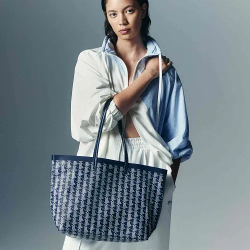 Lacoste Sac cabas Zely moyen monogramme en toile enduite