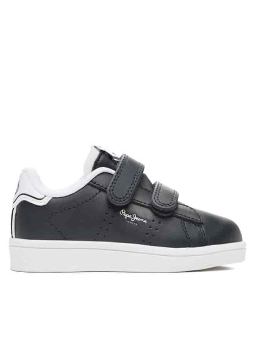 PEPE JEANS| Basquette Enfant En Cuir Bleu Nuit