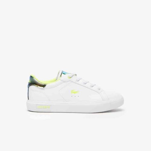 Sneakers Powercourt enfant Lacoste synthétique, détail au talon