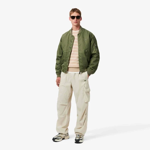 Lacoste Pull coton maille 3D rayé col rond