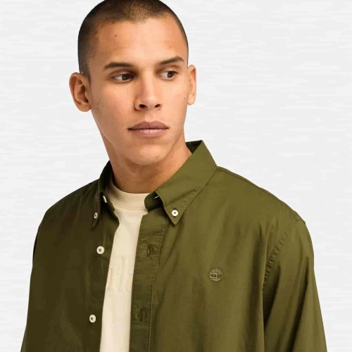 Timberland Chemise en popeline extensible à manches longues pour homme en vert