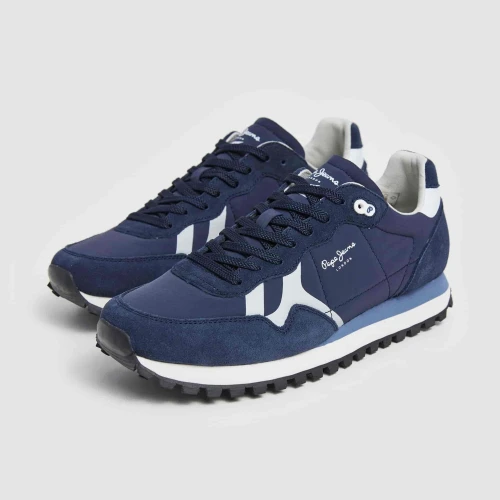 Pepe Jeans Brit-On Prints M retro sneaker with leather details