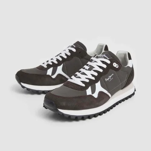 Pepe Jeans Brit-On Prints M retro sneaker with leather details