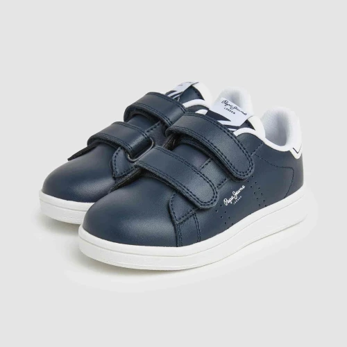 Pepe Jeans Basquette Enfant En Cuir Bleu Nuit
