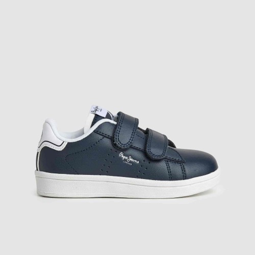 Pepe Jeans Basquette Enfant En Cuir Bleu Nuit