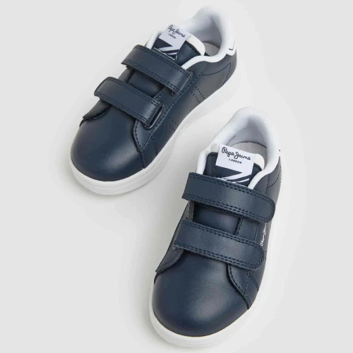 Pepe Jeans Basquette Enfant En Cuir Bleu Nuit