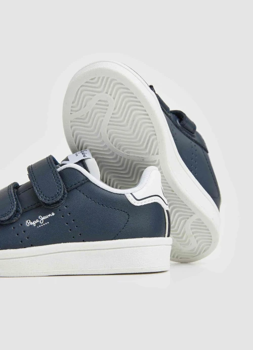 Pepe Jeans Basquette Enfant En Cuir Bleu Nuit
