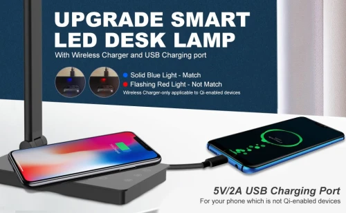 Lampe de bureau LED Maxesla PH384 avec chargement sans fil avec adaptateur rapide QC3.0, lampes de bureau pour bureau avec port de chargement USB