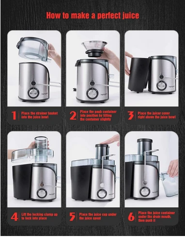 Centrifugeuse Homgeek Presse-Agrumes À Double Vitesse 400 W Avec Kit Anti-Goutte, Facile À Nettoyer, Acier Inoxydable, Sans BPA
