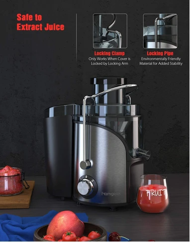 Centrifugeuse Homgeek Presse-Agrumes À Double Vitesse 400 W Avec Kit Anti-Goutte, Facile À Nettoyer, Acier Inoxydable, Sans BPA
