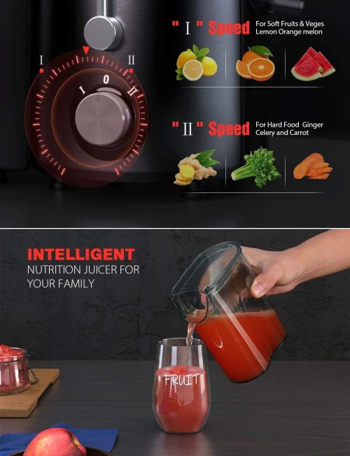 Centrifugeuse Homgeek Presse-Agrumes À Double Vitesse 400 W Avec Kit Anti-Goutte, Facile À Nettoyer, Acier Inoxydable, Sans BPA