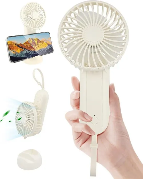 Mini ventilateur portatif avec 4 vitesses de vent avec cordon KALAHOL F30- Rechargeable - USB - Pliable - 5000 mAh - 5 à 18 heures - Pour la maison, les voyages - Blanc