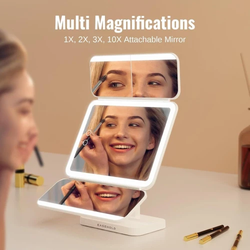 EASEHOLD Miroir de maquillage avec lumières Blanche , miroir de maquillage éclairé avec  grossissement 2X 3X 10X,