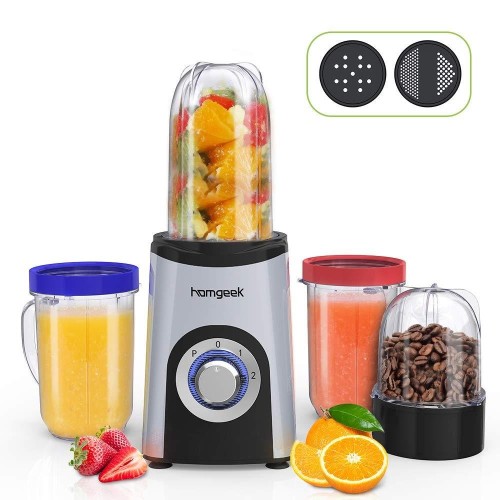 Homgeek Mini Blender & Smoothie BL335 Mixeur Multifonction Avec 4 Bouteilles 350W