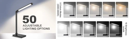 Lampe de bureau LED Maxesla PH384 avec chargement sans fil avec adaptateur rapide QC3.0, lampes de bureau pour bureau avec port de chargement USB