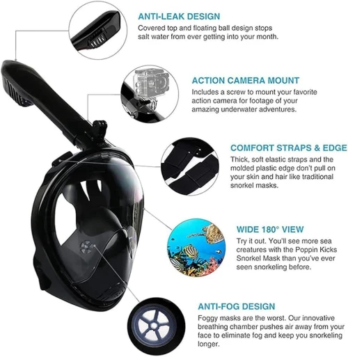 V-VILISUN Masque de plongée intégral champ de vision de 180° et support de caméra Technologie antibuée, antifuite