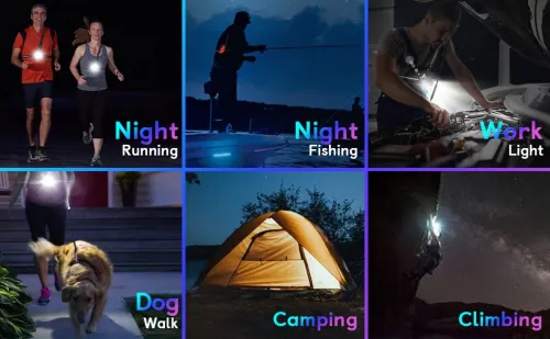 Lampe pectorale extérieur de course, Running, Motos, Vélo, à LED, lampe de poitrine, lampe d'avertissement arrière avec batterie rechargeable pour camping