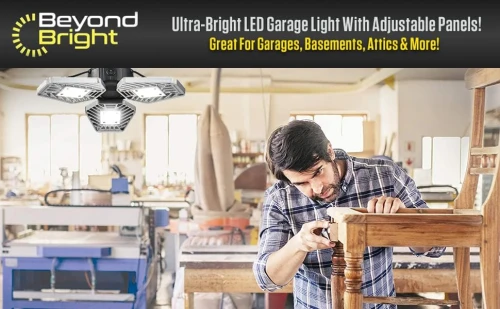 Éclairage de garage ultra-lumineux à LED  Beyond Bright - 3 panneaux réglables, économe en énergie, facile à installer,