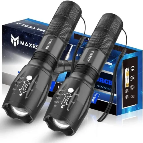 pack de 2 Lampe torche LED Maxesla R5-T6 2000 lumens, lampe torche LED ultra-lumineuse avec zoom.
