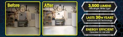 Éclairage de garage ultra-lumineux à LED  Beyond Bright - 3 panneaux réglables, économe en énergie, facile à installer,