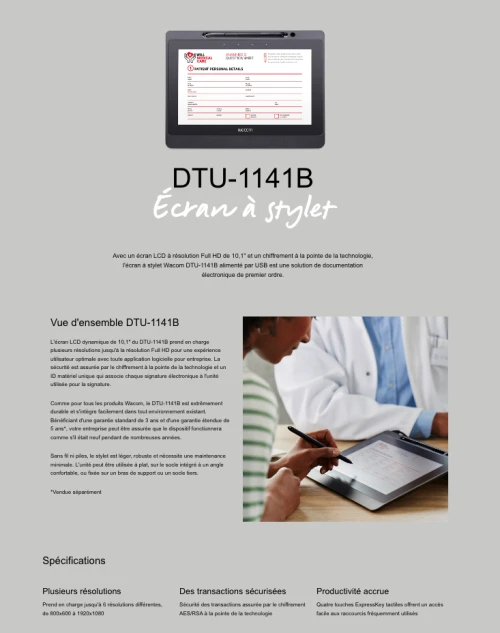 Wacom DTU-1141B tablette avec Ecran 10.0'' pour éducation et signature