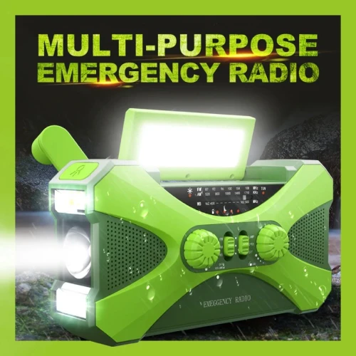 Radio multifonctionnelle à manivelle solaire, charge USB, radio météo, lampe de poche LED d'urgence, alimentation torche, FM, AM, WB, NOAA, 10000mAh