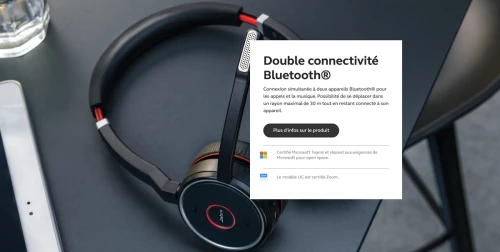 Casque JABRA Evolve 75 SE Micro-casque sans fil professionnel pour les bureaux en open space.