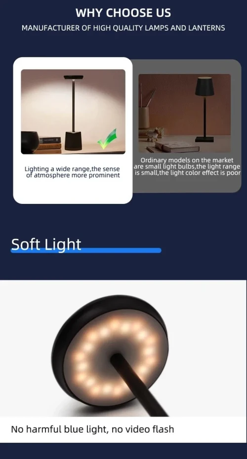 Rechargeable Table Lampe LED tactile en métal simple et sans fil