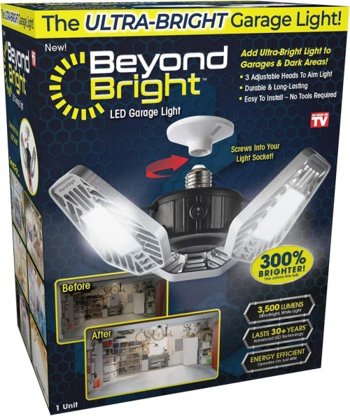 Éclairage de garage ultra-lumineux à LED  Beyond Bright - 3 panneaux réglables, économe en énergie, facile à installer,