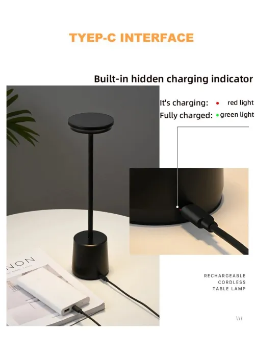 Rechargeable Table Lampe LED tactile en métal simple et sans fil