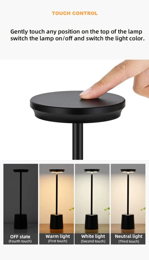 Rechargeable Table Lampe LED tactile en métal simple et sans fil