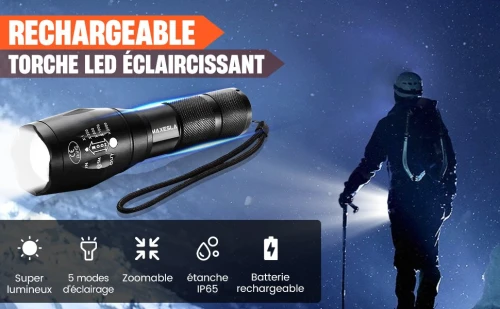 Lampe de Poche LED Professionnelle Maxesla 6000 Lumens r5
