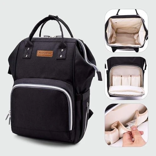 Sac à Dos à Langer Bébé kushyshoo, Sac de Voyage Oxford Imperméable Grande Capacité Multifonctions 3 Poches Isothermes, 1 Câble, 2 Crochets de Poussette, Léger et Durable