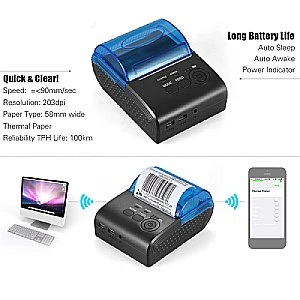 Imprimante Bluetooth POS-5805DD Mini imprimante thermique de poche portable sans fil USB 58 mm