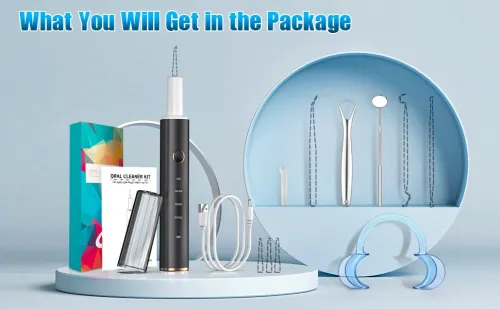 Kit de nettoyage des dents HassoKon pour adultes, électriques avec lumière LED, 4 modes réglables, 3 têtes remplaçables, nettoyeur de dents rechargeable et étanche