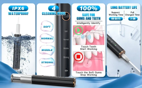 Kit de nettoyage des dents HassoKon pour adultes, électriques avec lumière LED, 4 modes réglables, 3 têtes remplaçables, nettoyeur de dents rechargeable et étanche