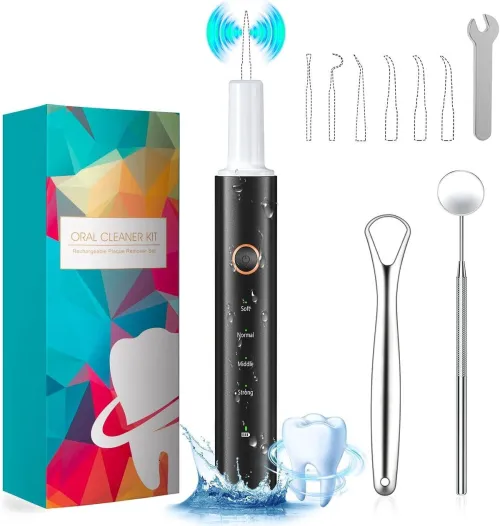 Kit de nettoyage des dents HassoKon pour adultes, électriques avec lumière LED, 4 modes réglables, 3 têtes remplaçables, nettoyeur de dents rechargeable et étanche