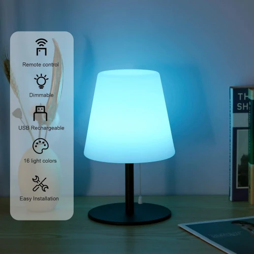 Lampe veilleuse RGB Neoglint, lampe de table LED sans fil RGB rechargeable par USB, 16 couleurs, télécommande, intensité variable, cordon de serrage