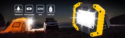 Pack de 2 Lampe LED de travail rechargeable 30W avec batterie de sécurité avec 3 modes de lumière