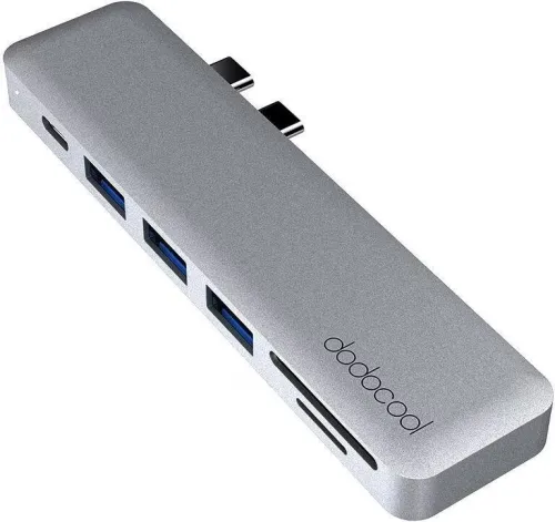 Hub multiport Dodocool DC53GY en aluminium 7-en-1, avec 2 ports USB-C, 3 ports USB 3.0 Type-A, 1 port HD, un emplacement pour carte TF, un emplacement pour carte SD et un port USB 3.1 Type-C