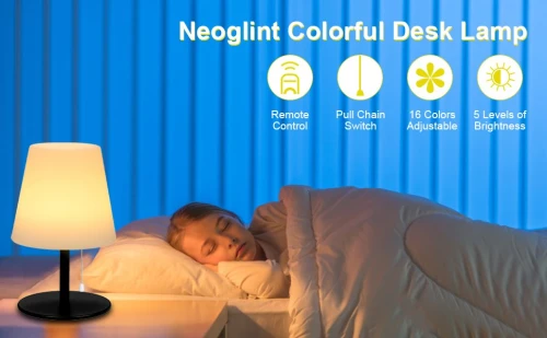 Lampe veilleuse RGB Neoglint, lampe de table LED sans fil RGB rechargeable par USB, 16 couleurs, télécommande, intensité variable, cordon de serrage