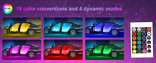 Bande Lumineuse LED étanche RGB pour intérieur de Voiture, Éclairage d'ambiance avec Port USB Télécommande et Activation sonore