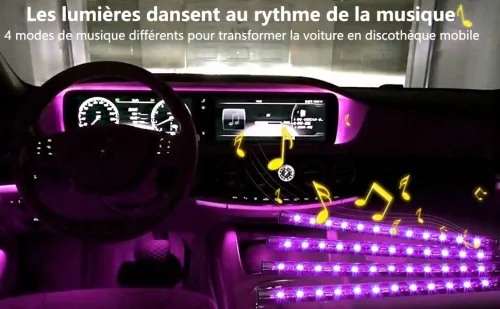Bande Lumineuse LED RGB pour intérieur de Voiture, Éclairage d'ambiance avec Port USB Télécommande et Activation sonore