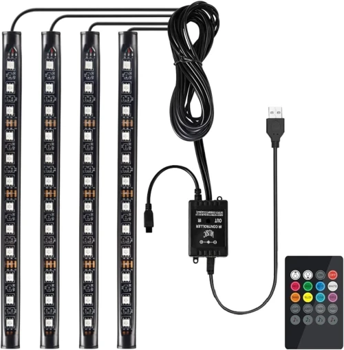 Bande Lumineuse LED RGB pour intérieur de Voiture, Éclairage d'ambiance avec Port USB Télécommande et Activation sonore
