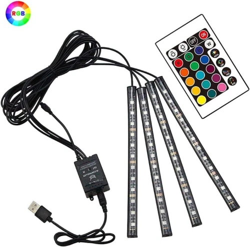 Bande Lumineuse LED étanche RGB pour intérieur de Voiture, Éclairage d'ambiance avec Port USB Télécommande et Activation sonore