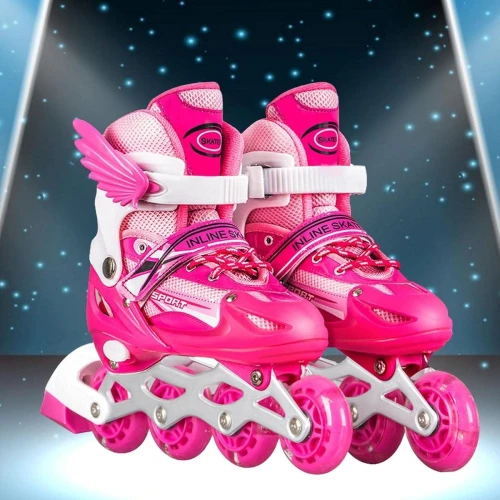 Roller, Patins à roues rose alignées réglables avec roues lumineuses pour enfants, Patins à roues alignées pour fitness intérieur et extérieur